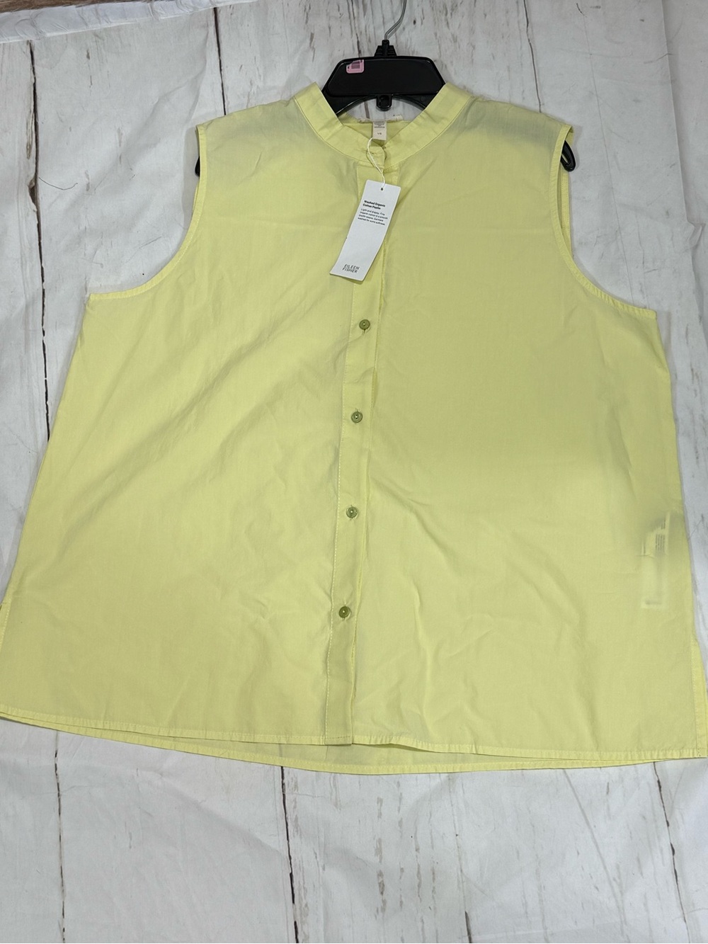 Eileen Fisher Top Womens Large Yellow Mandarin Collar Organic Cotton Poplin NEW